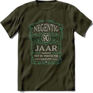 90 Jaar Legendarisch Gerijpt T-Shirt | Aqua - Grijs | Grappig Verjaardag en Feest Cadeau Shirt | Dames - Heren - Unisex | Tshirt Kleding Kado | - Leger Groen - XL