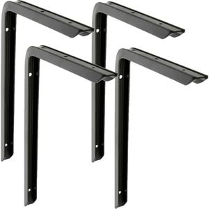 AMIG Plankdrager/planksteun - 4x - aluminium - gelakt zwart - H250 x B150 mm - max gewicht 50 kg - boekenplank steunen