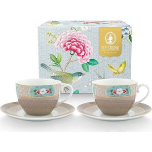 Pip Studio Blushing Birds Khaki Koffiekop 280 ml (Set van 2)