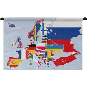 Wandkleed - Wanddoek - Kaart - Europa - Vlag - 60x40 cm - Wandtapijt