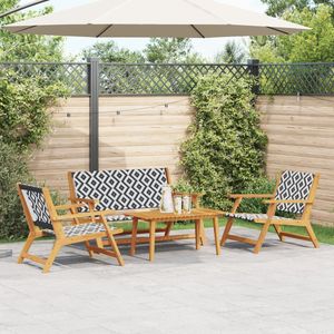 vidaXL - Tuinstoelen - met - Tafel - 4 - stuks - Zwart - en - Wit - van - Massief - Acaciahout