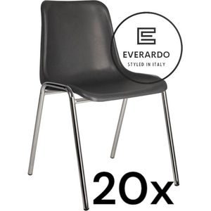 King of Chairs -set van 20- model KoC Everardo antraciet met verchroomd onderstel. Kantinestoel stapelstoel kuipstoel vergaderstoel tuinstoel kantine stoel stapel kantinestoelen stapelstoelen kuipstoelen stapelbare keukenstoel Helene eetkamerstoel