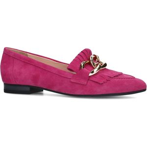 Manfield - Dames - Roze suède loafers met goudkleurige chain - Maat 37