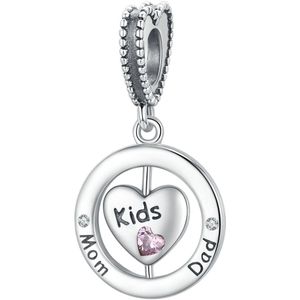 Kids Mom Dad Dangle bedel | Loving family zirconia bead | familie vader moeder kinderen papa mama bedels beads cadeau | Zilverana | geschikt voor alle bekende merken | 925 zilver | moederdag