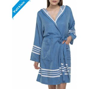 Hamam Badjas Sun Blue - XL - korte sauna badjas met capuchon - ochtendjas - duster - dunne badjas - unisex - twinning