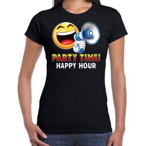 Funny emoticon t-shirt Party time happy hour zwart voor dames - Fun / cadeau shirt XS