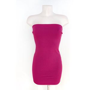 Strapless basic jurk - Fuchsia/roze - Korte jurk zonder bandjes - Aansluitende jurk - Veel stretch - Mini dress - One-size - Een maat