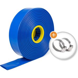Rubbermagazijn | Verstevigde - platte waterslang | Rol 50m | Ø 75mm | Incl. 2x Slangklem | Flexibel & Scheurvast