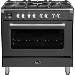 BORETTI CFBG901AN3 Gasfornuis 90cm, 5 branders incl. Dual Fuel, Enkele oven 87L, AN