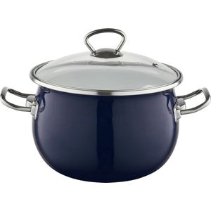 Emalia Berry 22 cm 4.25L retro geëmailleerde exclusieve kookpan met glazen deksel marineblauw - geschikt voor alle warmtebronnen - kookpannenset - emaille - limited edition - blauw