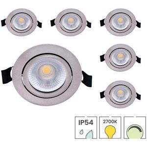 Lage inbouwspots - 6-pack - Zilver - 5W - Dimbaar - IP54 waterdicht - Spotjes inbouw