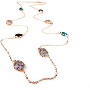 Zilveren halsketting collier halssnoer roos goud verguld Model Bubbels Pave gezet met blauwe stenen