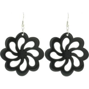 Behave - Oorhanger - Zwarte bloemen oorhangers - diameter 5 cm