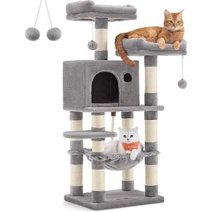 Krabpaal, stabiele kattentoren, 2 pluche zitstokken, 112 cm, lichtgrijs PCT215W