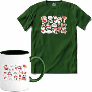 Kerst pinguin buddy's - T-Shirt met mok - Dames - Bottle Groen - Maat L