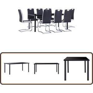 vidaXL 9-delige Eethoek - Kunstleer - Zwart Eetkamer Set - Zwarte Eetkamer - Eettafels - Eetkamerstoelen - Salontafel