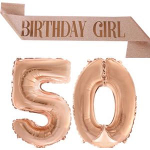 Set It's My Birthday rosé goud met sjerp en folie ballonnen - 50 - sarah - folie - ballonnen - sjerp - rosé goud