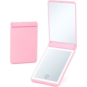 Vergrootglas Vrouwen Vierkante Pocket Make-up Spiegels Lady Cosmetische Hand Vouwen Draagbare Compacte Spiegel 16 LED Verlichting Lampen UK22 Roze - 2X