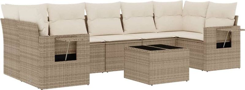 vidaXL - 8-delige - Loungeset - met - kussens - poly - rattan - beige