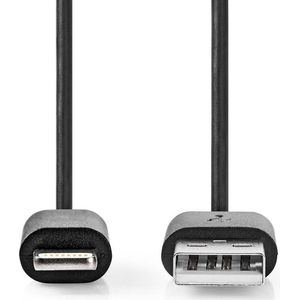 Nedis Lightning Kabel - USB 2.0 - Apple Lightning 8-Pins - USB-A Male - 480 Mbps - Vernikkeld - 1.00 m - Rond - PVC - Zwart - Polybag