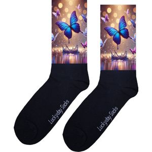 Vlinders - Opkikker - Grappige sokken - Valentijns cadeau - Verjaardag cadeau - Sint cadeau - Leuke sokken - Water - Vrolijke sokken - Cadeautje - Grappig cadeau - Kerst Sokken - Vaderdag - Moederdag - Kerstcadeau - Socks maken Happy - Maat 37-44