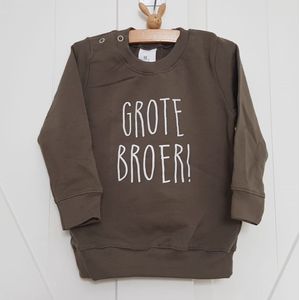 Sweater trui shirt voor kind - grote broer groen Maat 74 - Big brother bro - Familie uitbreiding - Zwangerschap aankondiging hoera stoer ik word bekendmaking baby