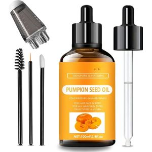 Pumpkin Seed Oil 100 ML + Applicator - Pompoenzaadolie - Pompoenpitolie - 100% puur - Incl. Ebook, Kammen - Pompoen Olie - Haargroei Serum - Minoxidil 5% alternatief - voor Wimpers, Haar, Wenkbrauw, Nagels - Wonderolie - Serum