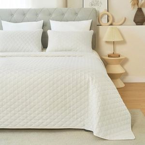Lichtgewicht Beige Sprei 240x260 cm met 2 Kussenslopen - Ultrasoon Zachte Deken voor Slaapkamer en Woonkamer