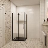 Douchecabine Rechthoek Black Poppy Vouwdeur 80 cm met Vaste Wand 70 cm 6mm Semi Gesatineerd Glas Mat Zwart