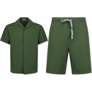 Twinset - Ribbed Oversized Shirt - Zomerset Heren - Two Piece Setje - Co ord Set - 915 - Groen
