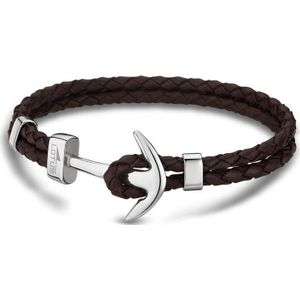 Lotus style LS1832-2/5 - ankerarmband -  zilverkleurig staal - bruin leer - 21cm