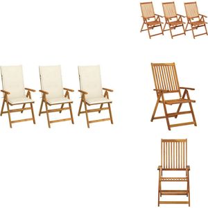 vidaXL Tuinstoel - Tuinstoelen - Tuin Stoel - Tuin Stoelen - Tuinstoelen 3 st inklapbaar met kussens massief acaciahout