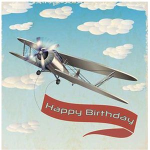 Retro Wenskaart Happy Birthday Airplane