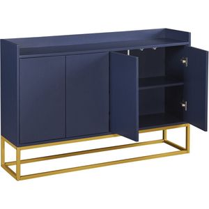 Merax Modern Dressoir - 4-Deurs Sideboard met Push-to-Open Deuren - Opbergkast - Marineblauw - 120x30x80 cm