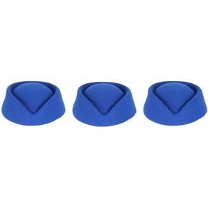 3x Blauw stewardess hoedjes voor dames - Verkleedhoeden/Carnavalshoeden verkleed accessoire