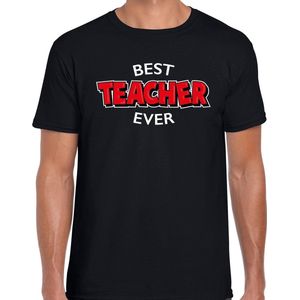 Best teacher ever cadeau t-shirt / shirt - zwart met rode en witte letters - voor heren - verjaardag / bedankje - kado voor leerkracht / meester / leraar / onderwijzer M