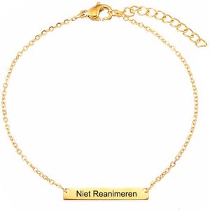 Gegraveerde Niet Reanimeren Armband - Niet Reanimeren Penning - Do Not Resuscitate - Gegraveerd - Bar - Plaatje - Roestvrij Staal - RVS - Verstelbaar - Goudkleurig