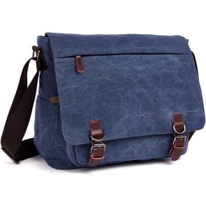 Laptoptassen, schoudertas voor heren, 16 inch vintage canvas tas voor school en werk, meerdere vakken - Blauw