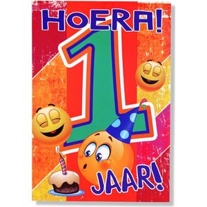 Hoera 1 Jaar! Luxe verjaardagskaart - 12x17cm - Gevouwen Wenskaart inclusief envelop - Leeftijdkaart