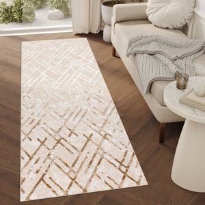 Tapiso Crystal Loper Tapijtloper Beige Laagpolig Kleed Vloerkleed Maat- 100x1300