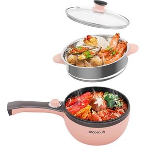 Multifunctionele elektrische pan met stoomkoker - 20 cm - antiaanbaklaag - roze