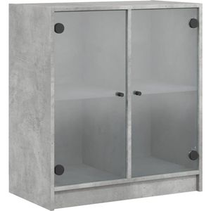 vidaXL - Bijzetkast - met - glazen - deuren - 68x37x75,5 - cm - betongrijs