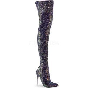 COURTLY-3015 - (EU 44 = US 13) - 5 Glitter Thigh High Boot, 1/3 Side Zip