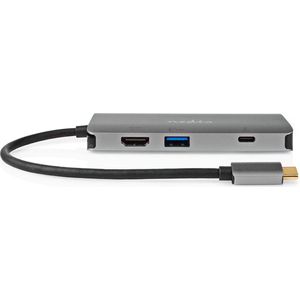 Nedis USB Multi-Port Adapter - USB 3.2 Gen 1 - USB-C Male - HDMI Output / Micro SD / RJ45 Female / SD / USB-C Female / 3x USB-A Female - 5 Gbps - 0.20 m - Rond - Verguld - PVC - Antraciet - Doos