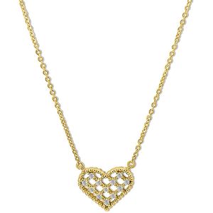 Silventi 9SIL-23204 Zilveren Ketting met Hangertje - Zirkonia - Hartje - 12x15mm - Jasseron - 40+5cm - 1,3mm Dikte - Zilver - Verguld/Goud op Zilver