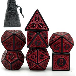 D&D dice set - DnD dobbelstenen set Rood - Dungeons and Dragons dobbelstenen Inclusief Luxe leren bewaarzakje