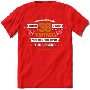 36 Jaar Legend T-Shirt | Goud - Wit | Grappig Verjaardag en Feest Cadeau Shirt | Dames - Heren - Unisex | Tshirt Kleding Kado | - Rood - L