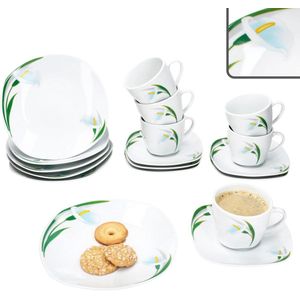 MamboCat 18-delig koffieservies WIT CALLA porselein voor 6 personen