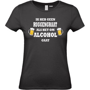 Dames T-shirt Ik heb geen Ruggengraat als het om Alcohol gaat | Oktoberfest dames heren | Carnavalskleding heren dames | Foute party | Zwart dames | maat L