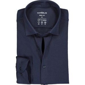 MARVELIS jersey body fit overhemd - donkerblauw tricot - Strijkvriendelijk - Boordmaat: 40